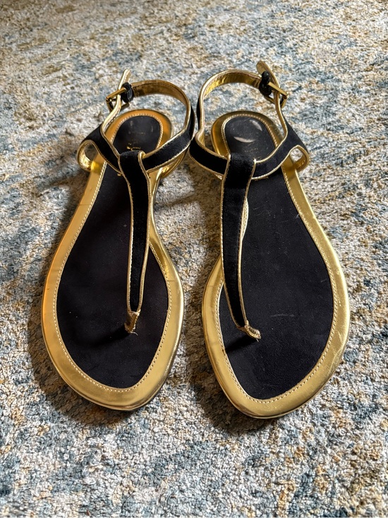 Ralph Lauren Shoes - Ralph Lauren Black and Gold T-Strap Thong Sandals size 6.5